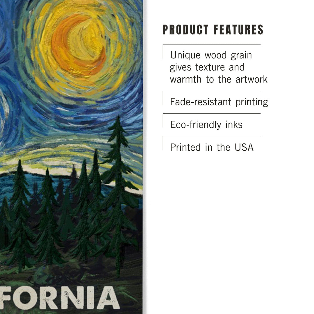 California, Starry Night, Bear and Cub, Wood Signs and Postcards Wood Lantern Press 