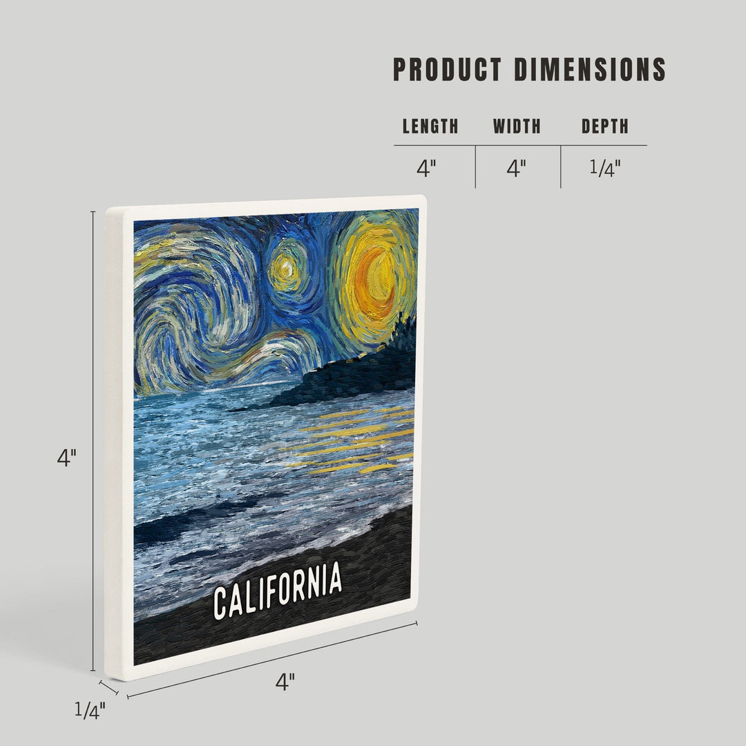 California, Starry Night, Coastline, Coasters Coasters Lantern Press 