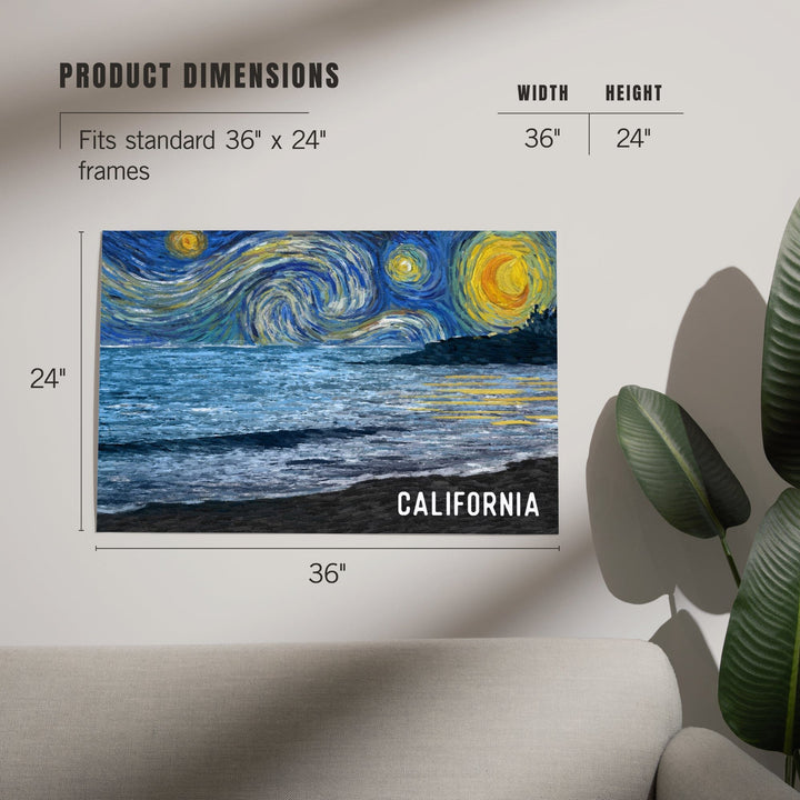 California, Starry Night, Ocean, Art & Giclee Prints Art Lantern Press 