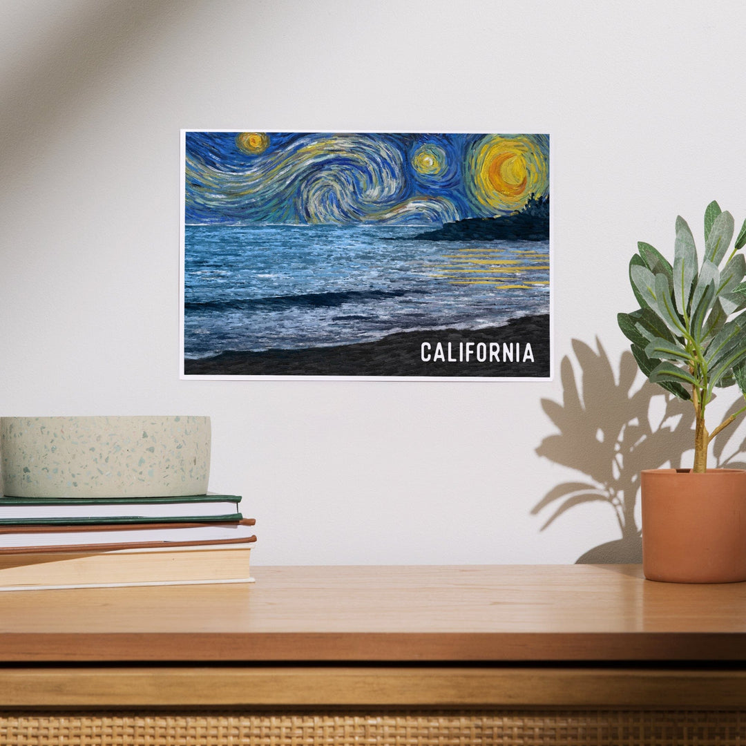 California, Starry Night, Ocean, Art & Giclee Prints Art Lantern Press 