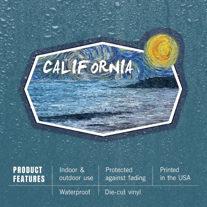 California, Starry Night, Ocean, Contour, Vinyl Sticker Sticker Lantern Press 