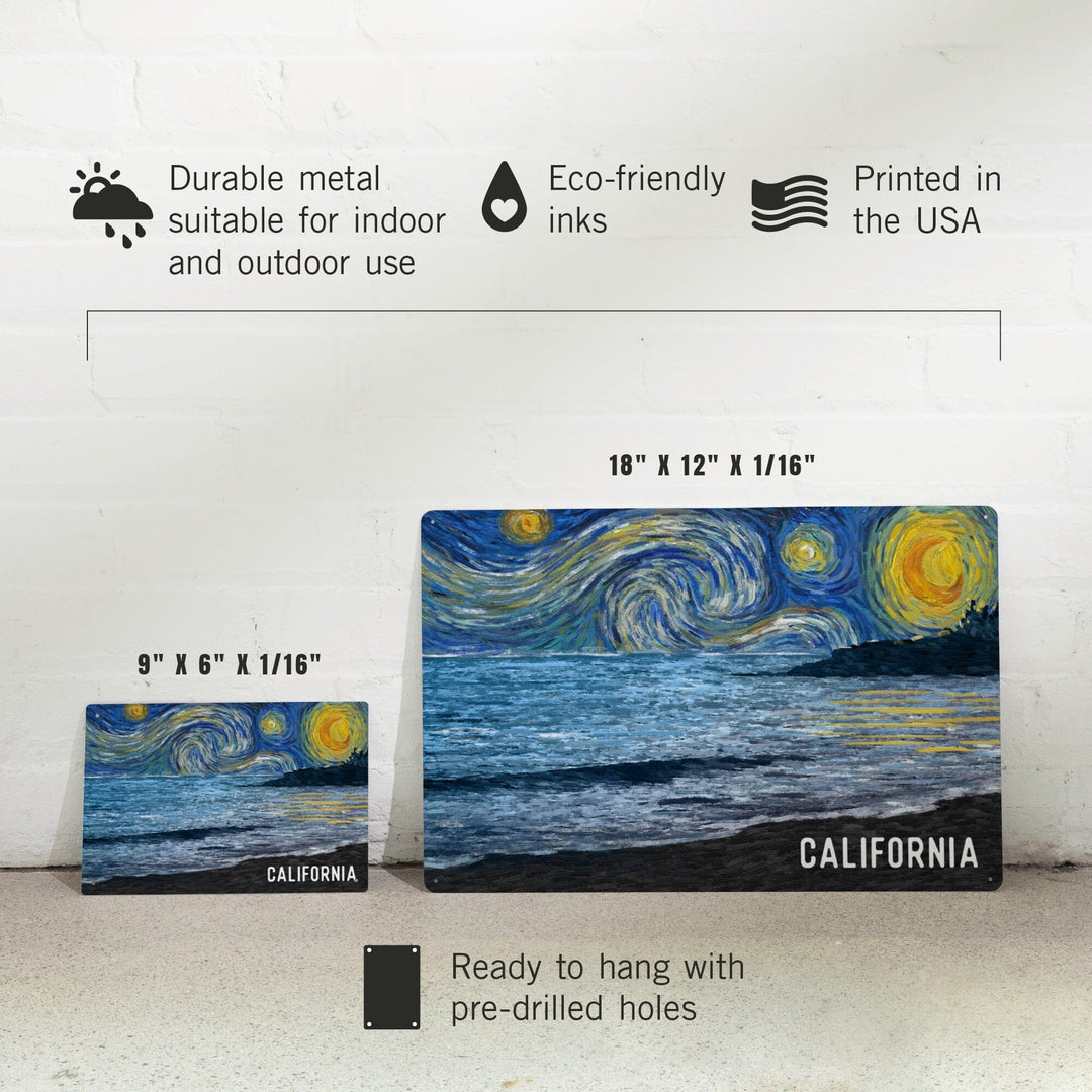 California, Starry Night, Ocean, Metal Signs Metal Lantern Press 