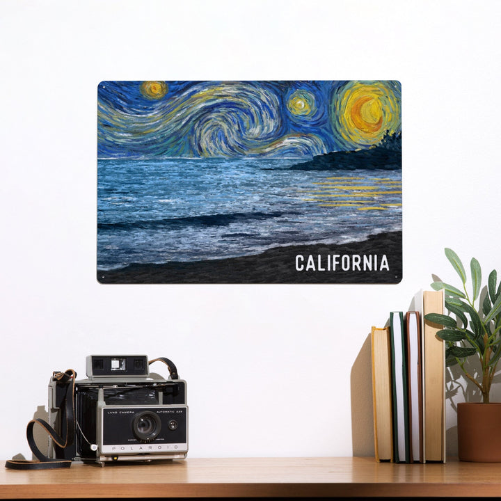 California, Starry Night, Ocean, Metal Signs Metal Lantern Press 