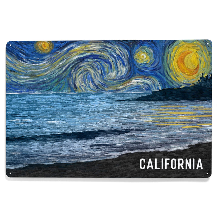 California, Starry Night, Ocean, Metal Signs Metal Lantern Press 