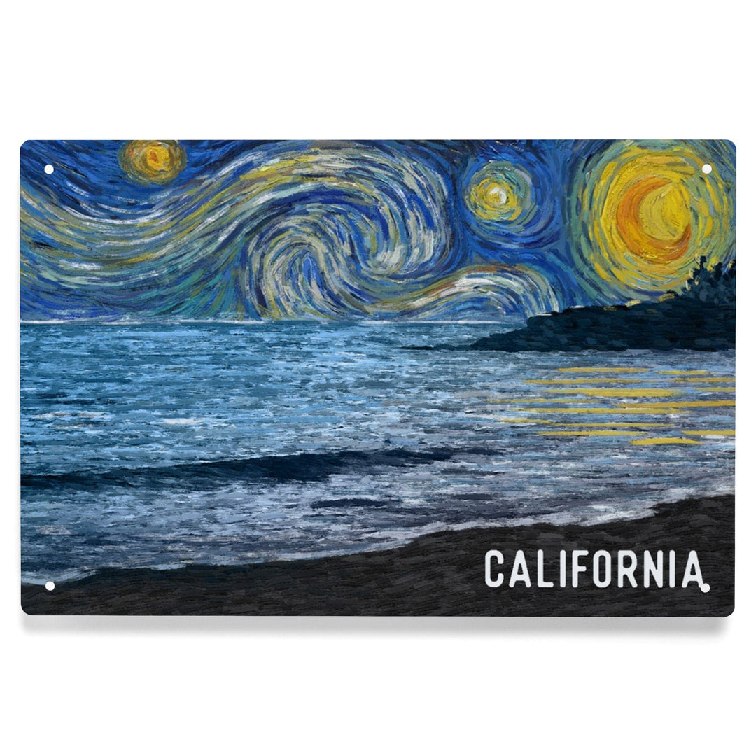 California, Starry Night, Ocean, Metal Signs Metal Lantern Press 