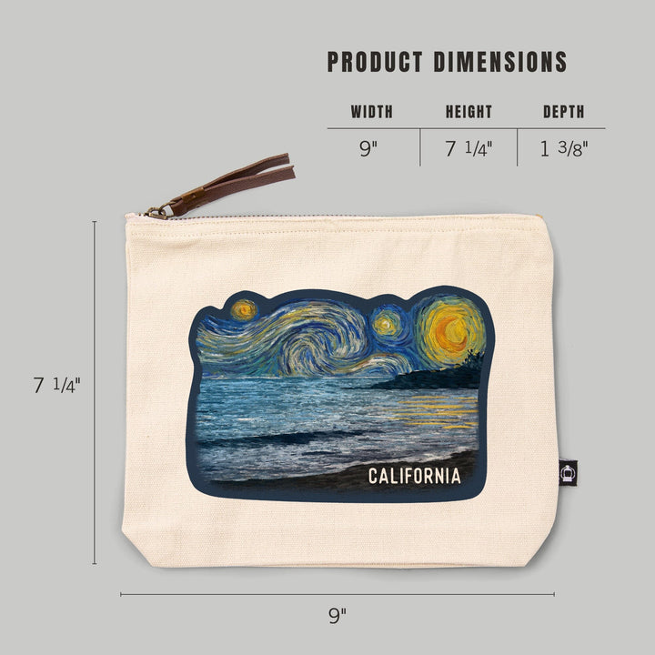 California, Starry Night, Ocean,, Organic Cotton Zipper Pouch, Go Bag Totes Lantern Press 
