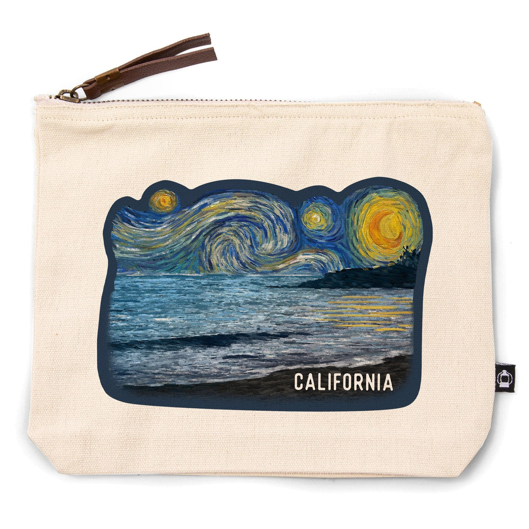 California, Starry Night, Ocean,, Organic Cotton Zipper Pouch, Go Bag Totes Lantern Press 