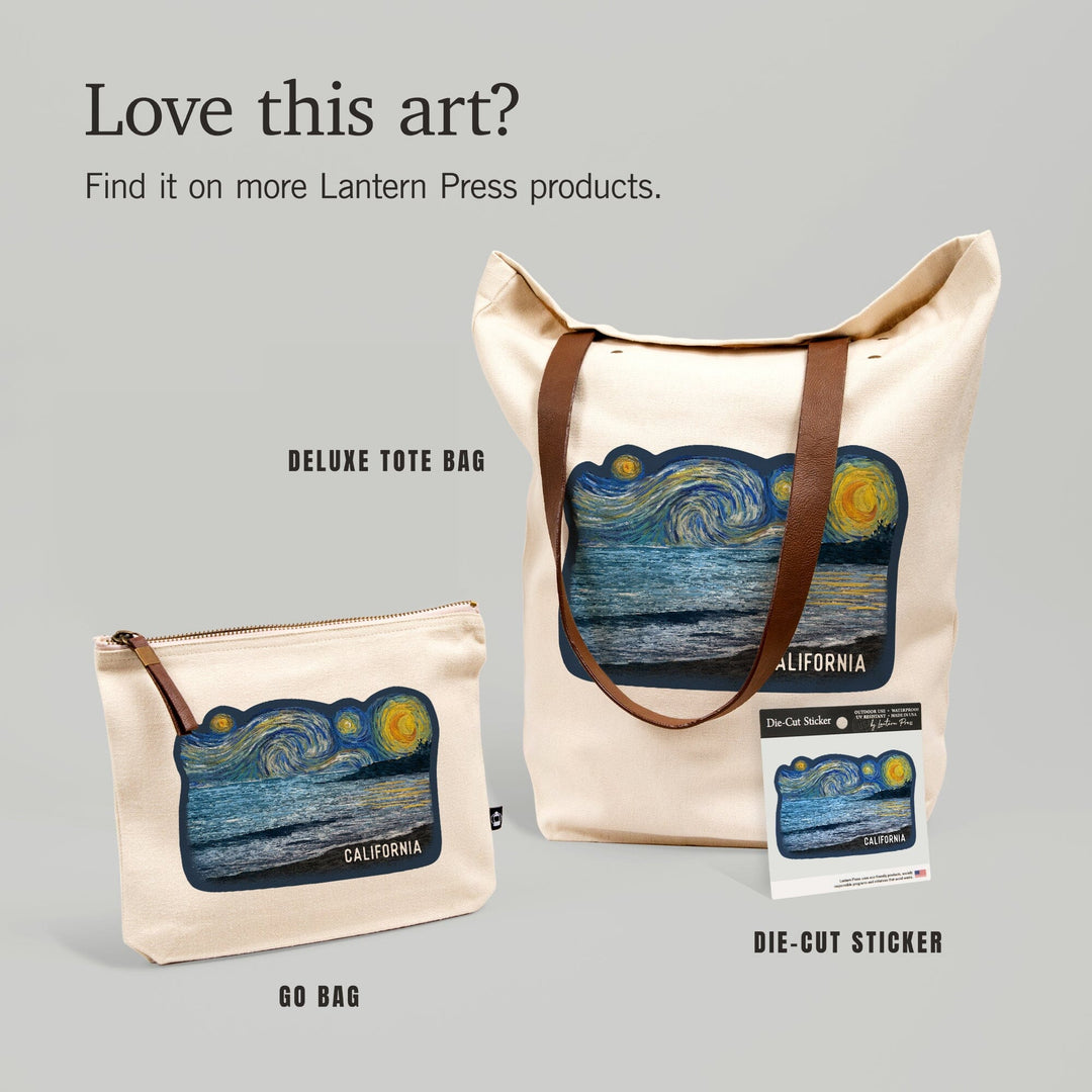 California, Starry Night, Ocean,, Organic Cotton Zipper Pouch, Go Bag Totes Lantern Press 