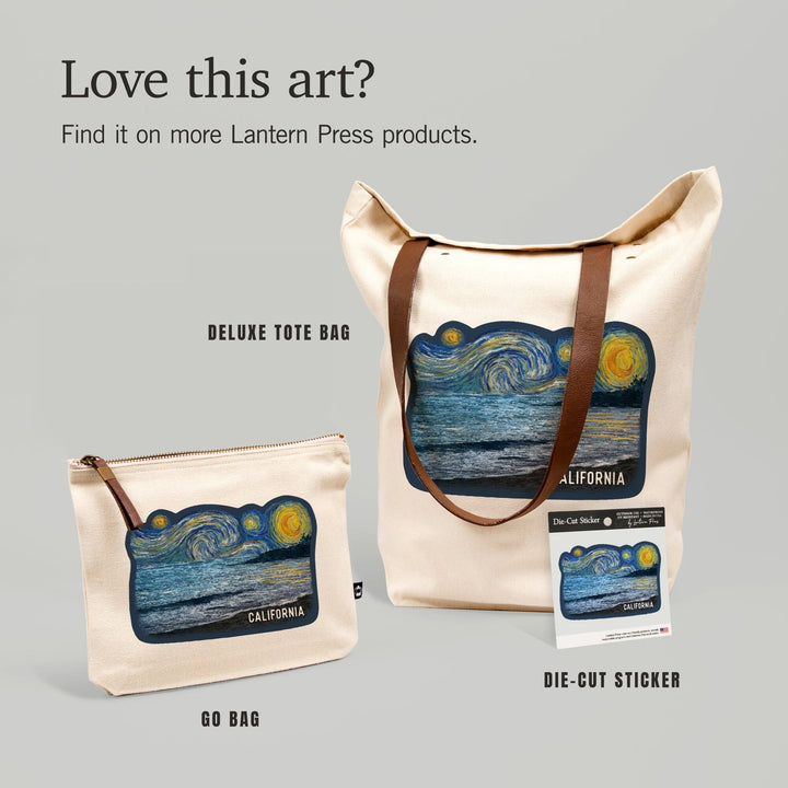 California, Starry Night, Ocean,, Organic Cotton Zipper Pouch, Go Bag Totes Lantern Press 