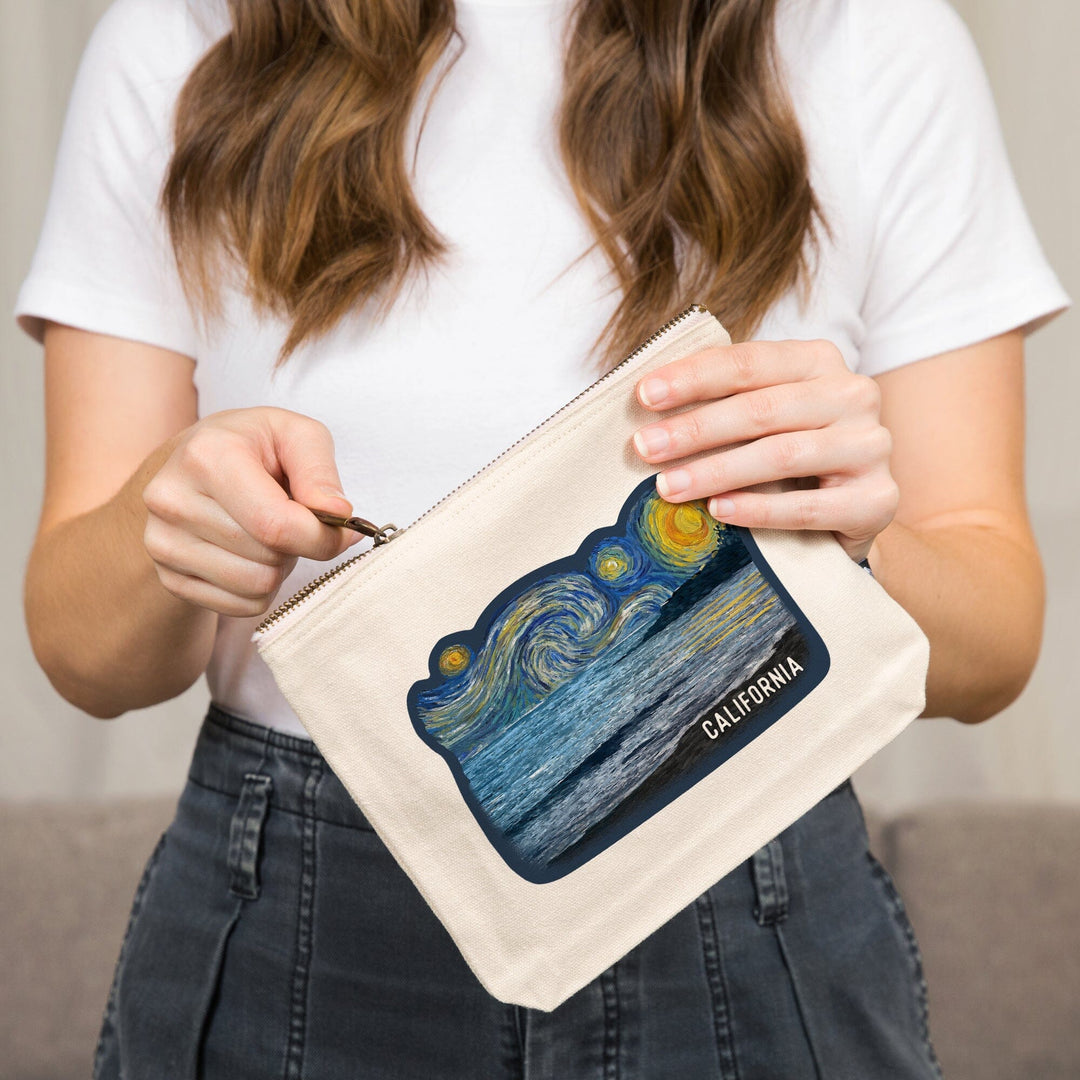 California, Starry Night, Ocean,, Organic Cotton Zipper Pouch, Go Bag Totes Lantern Press 