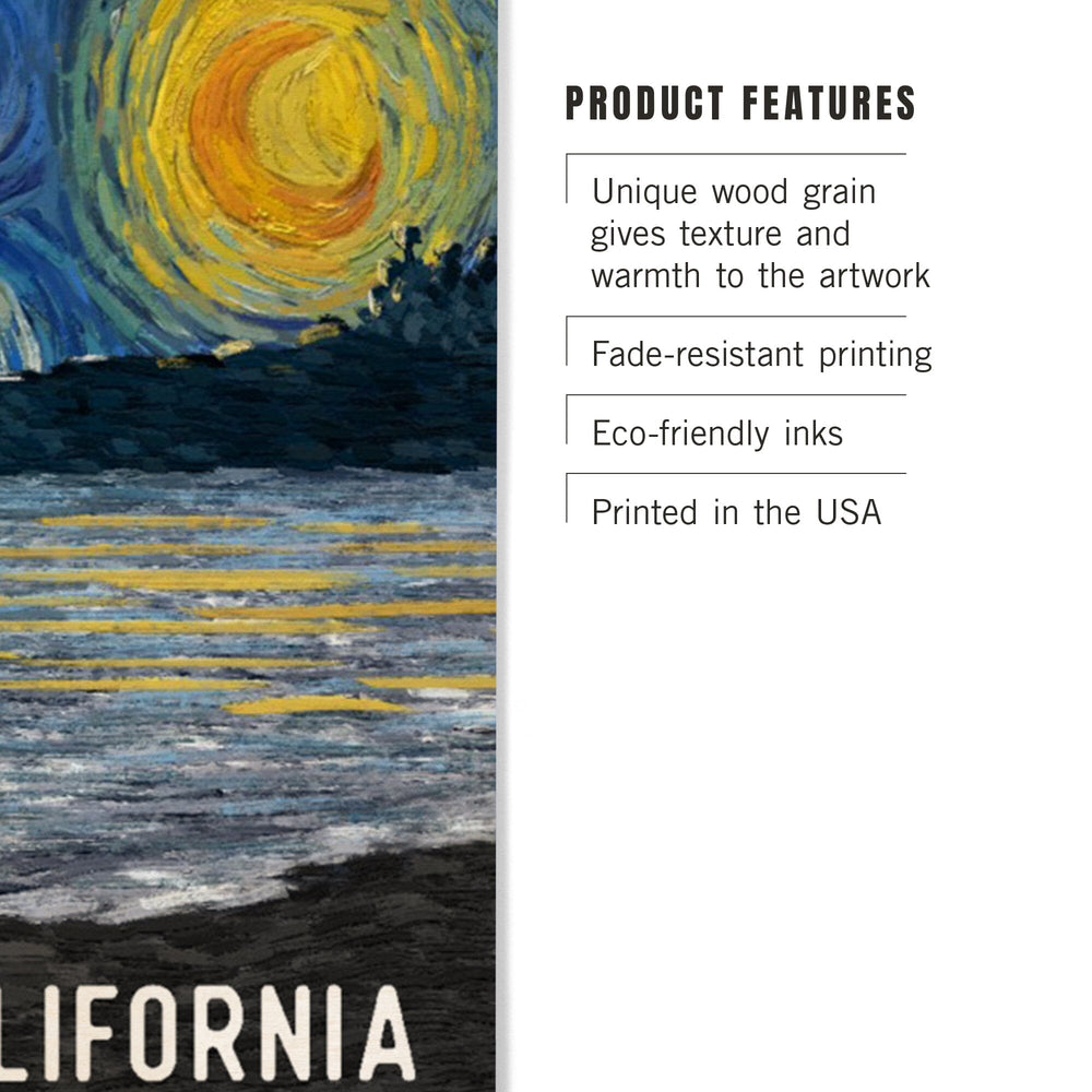 California, Starry Night, Ocean, Wood Signs and Postcards Wood Lantern Press 