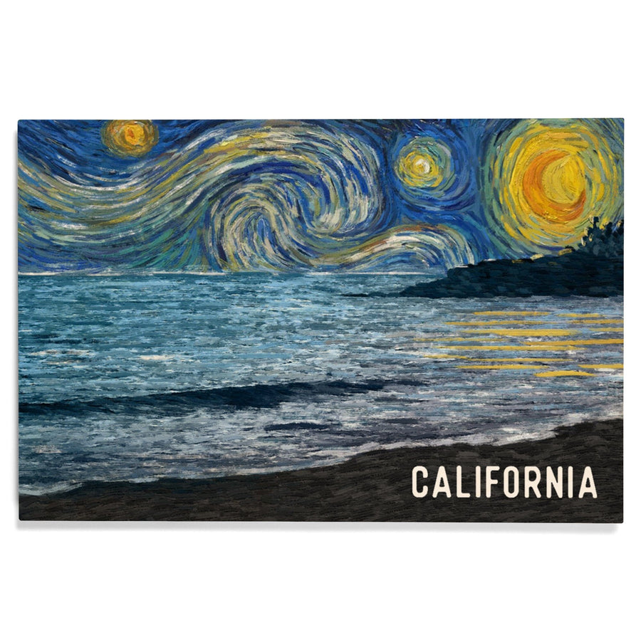 California, Starry Night, Ocean, Wood Signs and Postcards Wood Lantern Press 