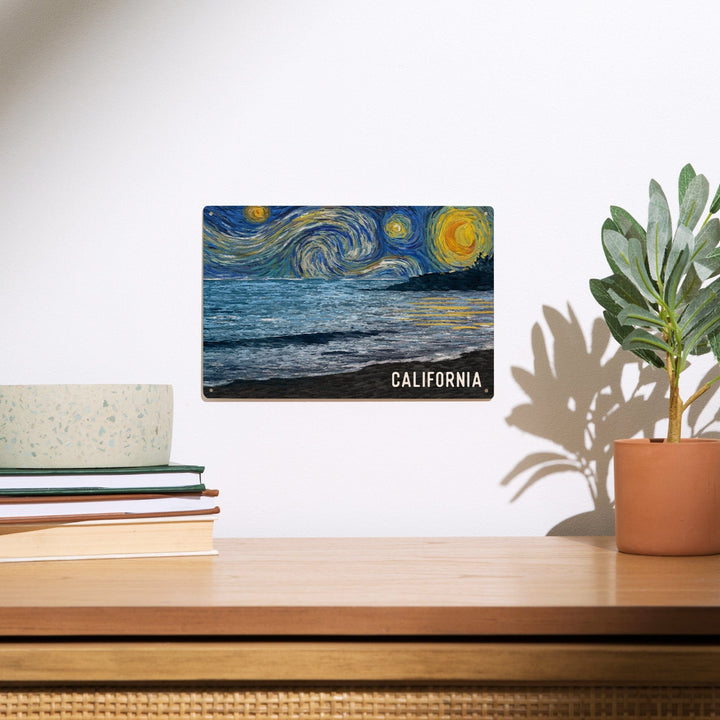 California, Starry Night, Ocean, Wood Signs and Postcards Wood Lantern Press 