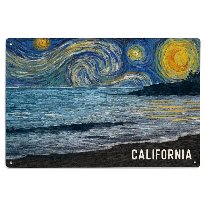 California, Starry Night, Ocean, Wood Signs and Postcards Wood Lantern Press 