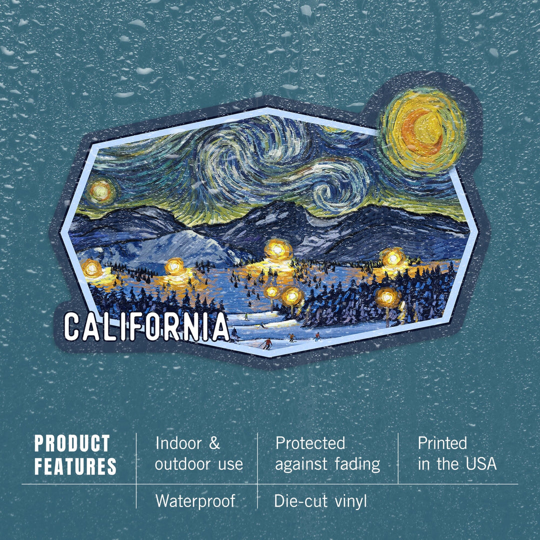 California, Starry Night, Ski Resort, Contour, Vinyl Sticker Sticker Lantern Press 