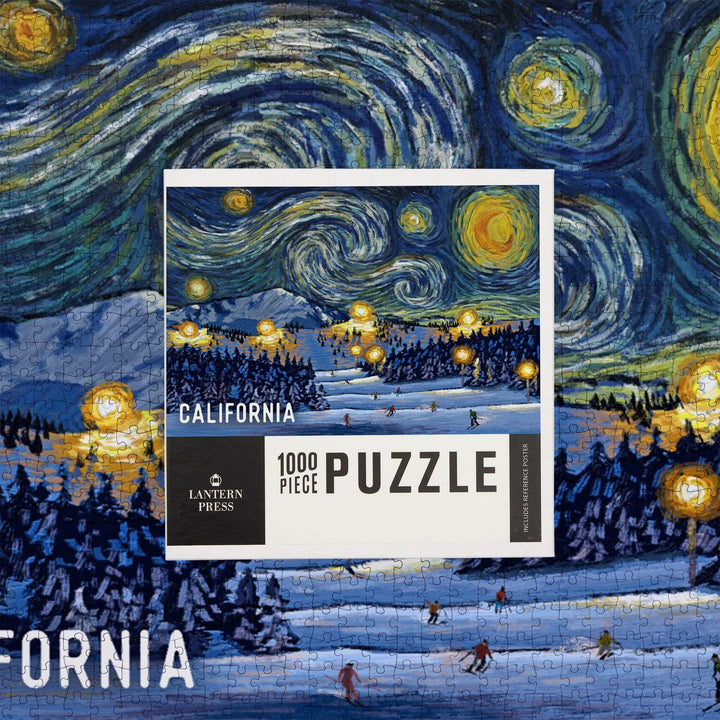 California, Starry Night, Ski Resort, Jigsaw Puzzle Puzzle Lantern Press 