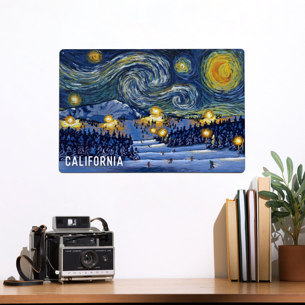 California, Starry Night, Ski Resort, Metal Signs Metal Lantern Press 