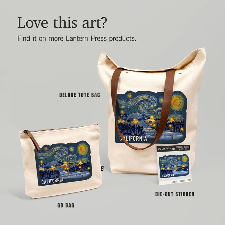 California, Starry Night, Ski Resort,, Organic Cotton Zipper Pouch, Go Bag Totes Lantern Press 