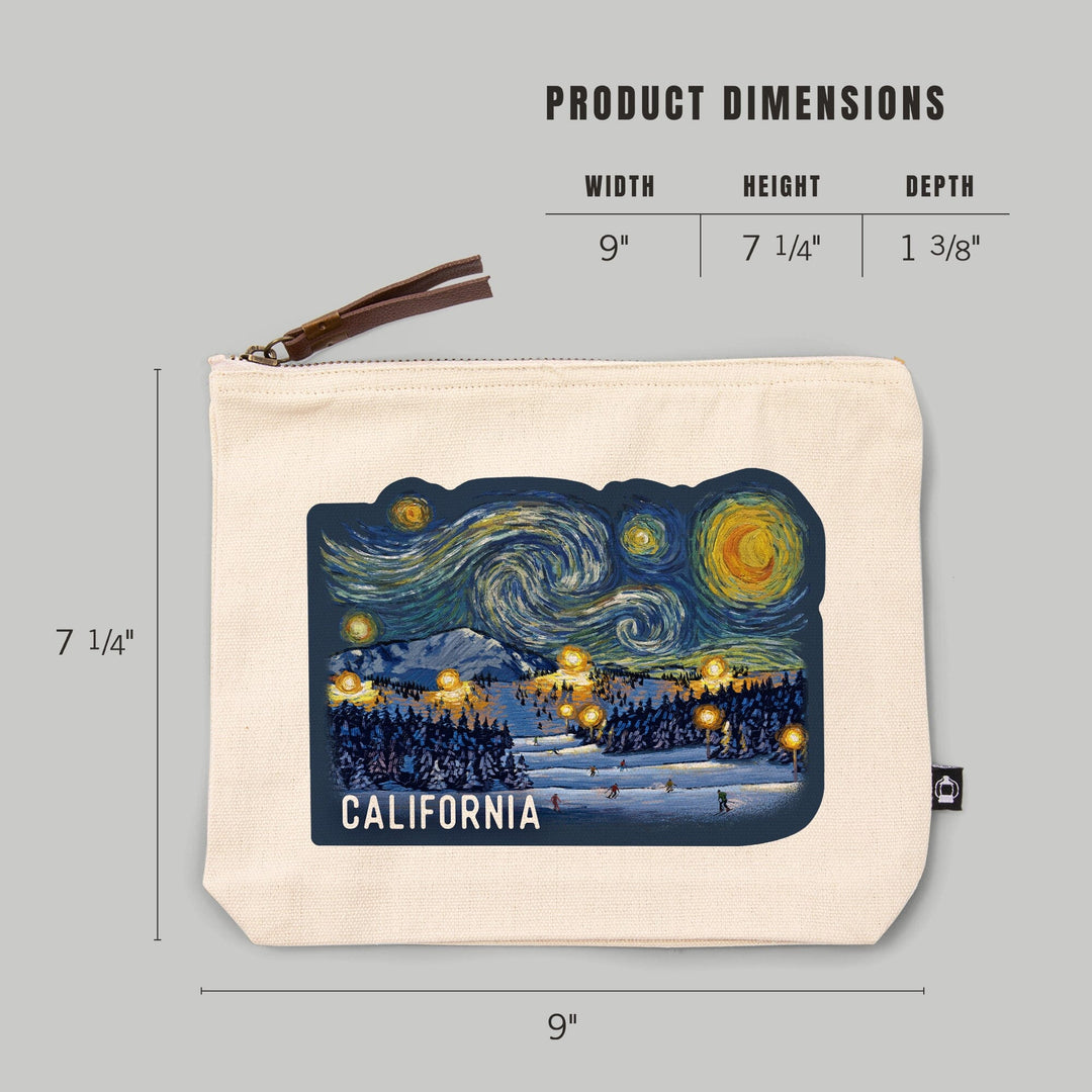 California, Starry Night, Ski Resort,, Organic Cotton Zipper Pouch, Go Bag Totes Lantern Press 