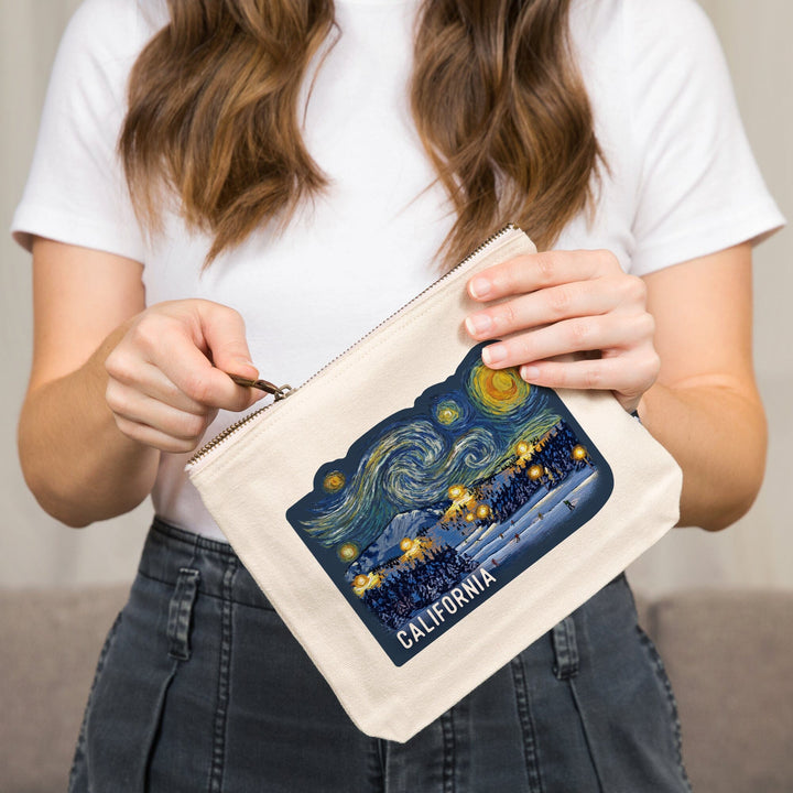 California, Starry Night, Ski Resort,, Organic Cotton Zipper Pouch, Go Bag Totes Lantern Press 
