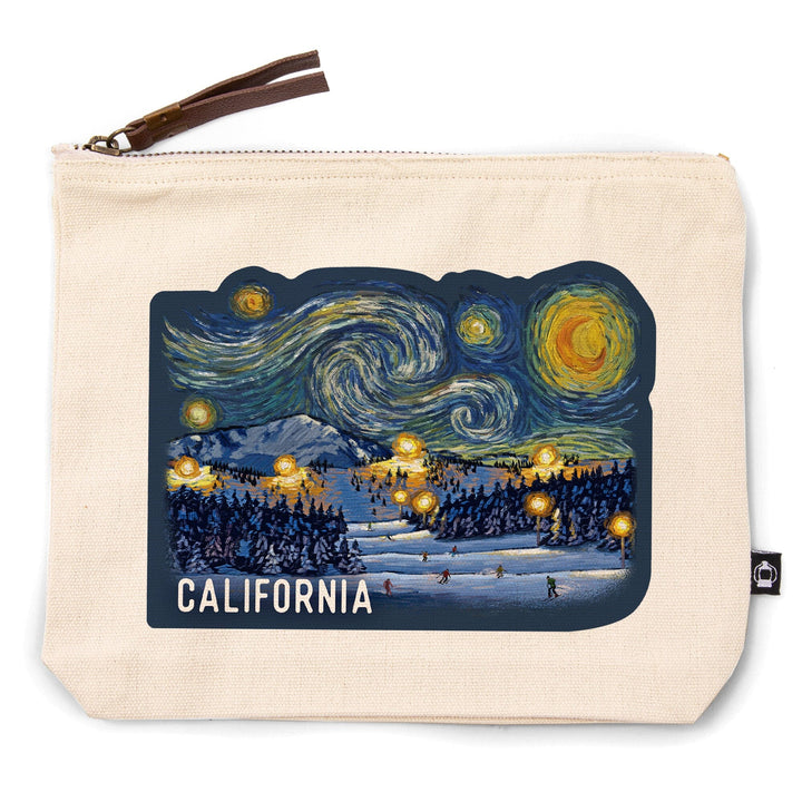 California, Starry Night, Ski Resort,, Organic Cotton Zipper Pouch, Go Bag Totes Lantern Press 