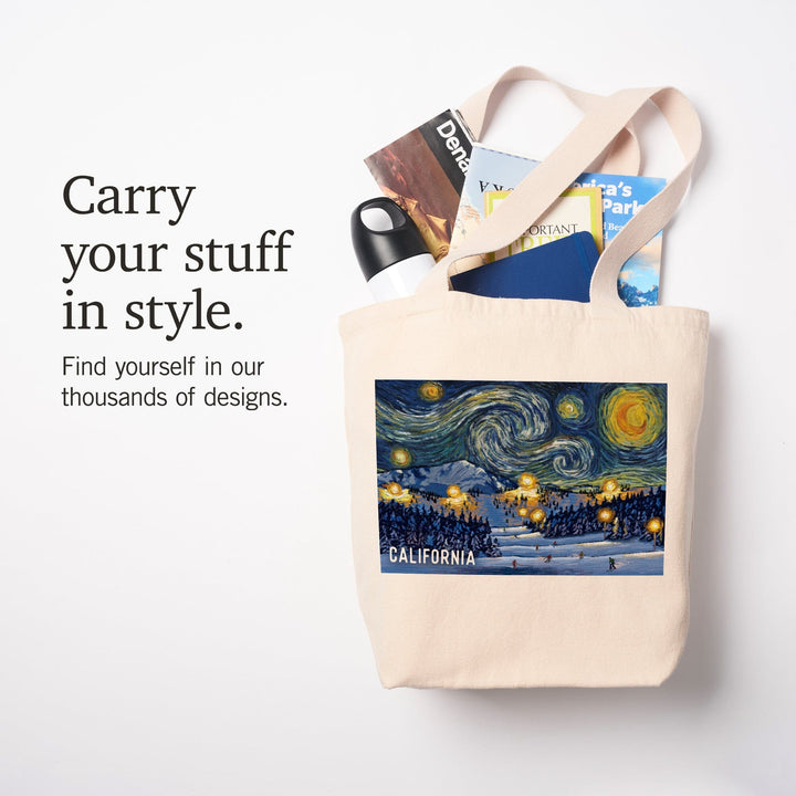 California, Starry Night, Ski Resort, Tote Bag Totes Lantern Press 