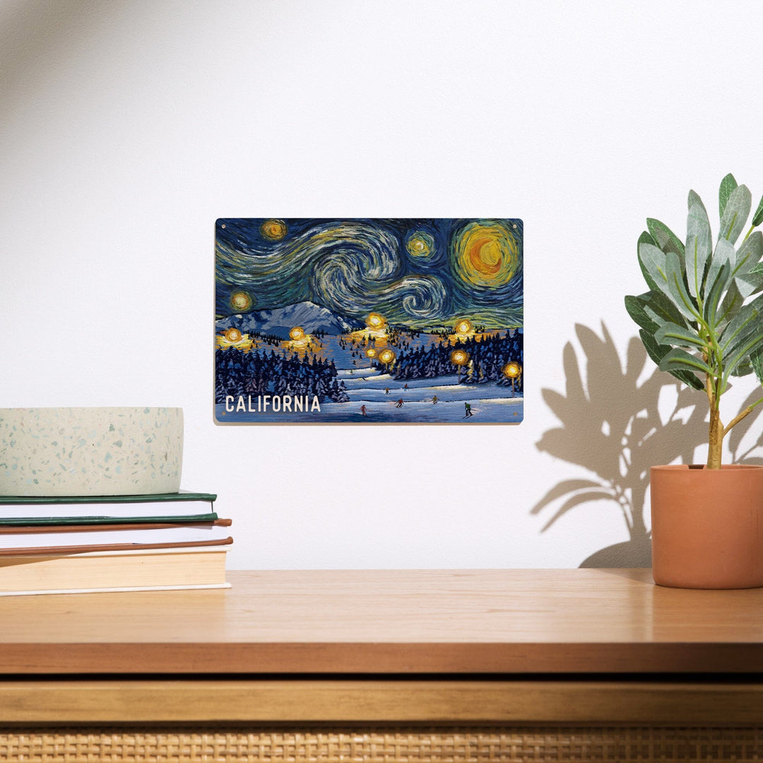 California, Starry Night, Ski Resort, Wood Signs and Postcards Wood Lantern Press 