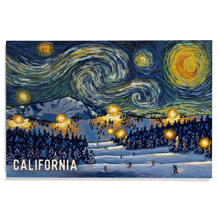 California, Starry Night, Ski Resort, Wood Signs and Postcards Wood Lantern Press 