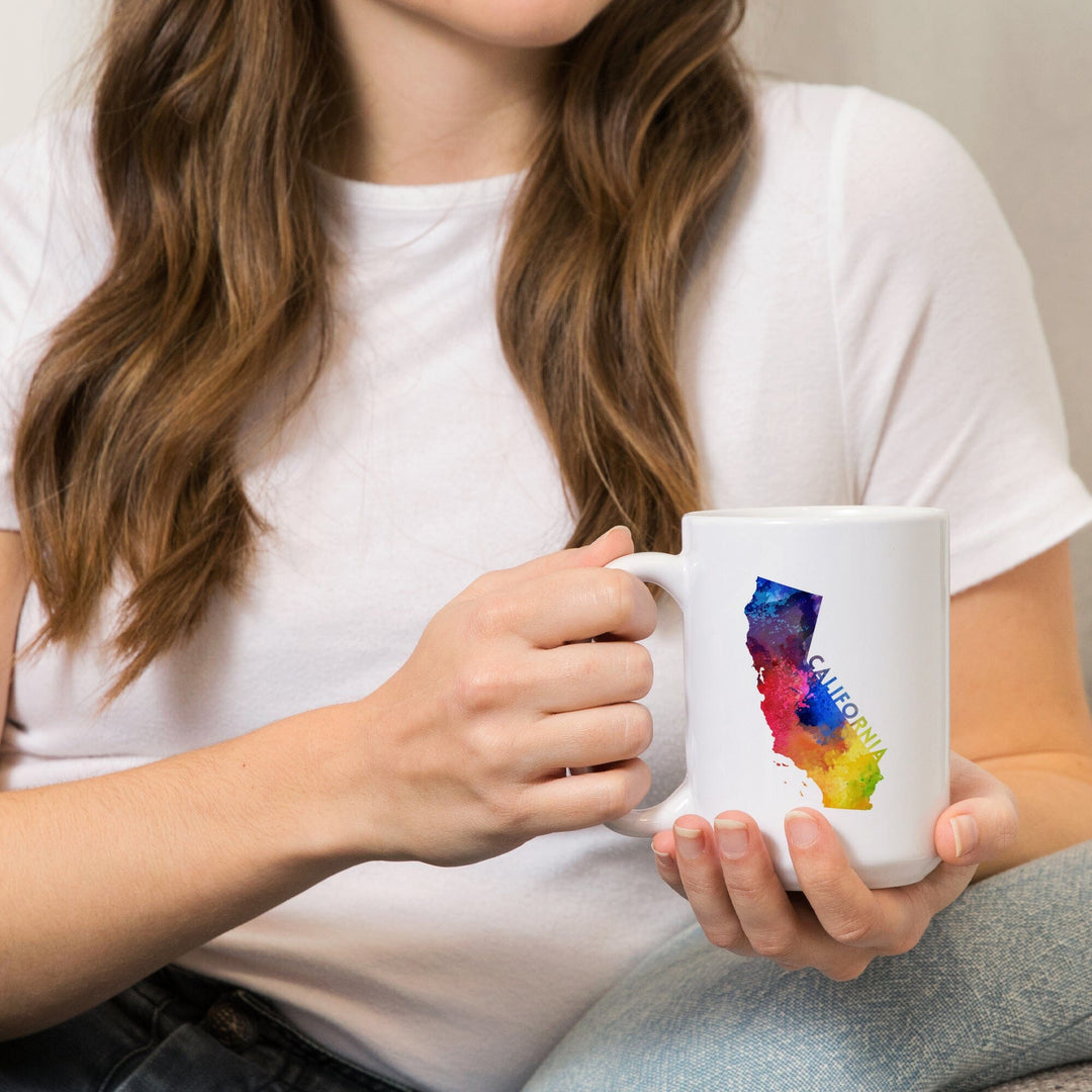 California, State Abstract, Watercolor, Contour, Lantern Press Artwork, Ceramic Mug - Lantern Press