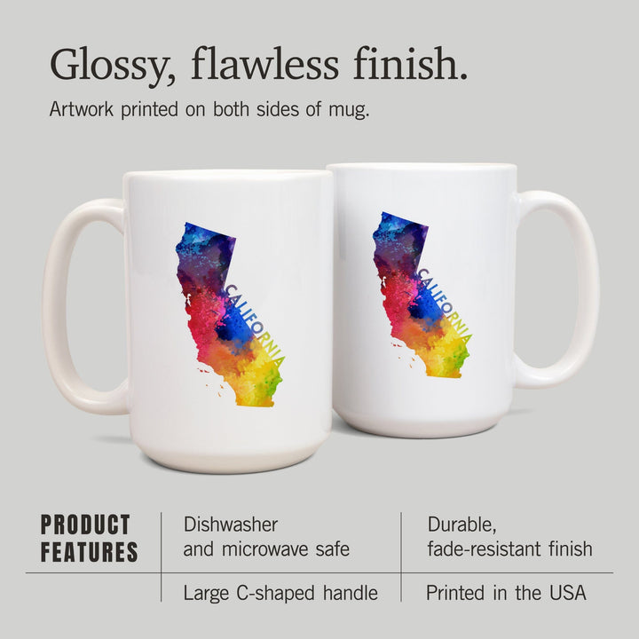 California, State Abstract, Watercolor, Contour, Lantern Press Artwork, Ceramic Mug - Lantern Press