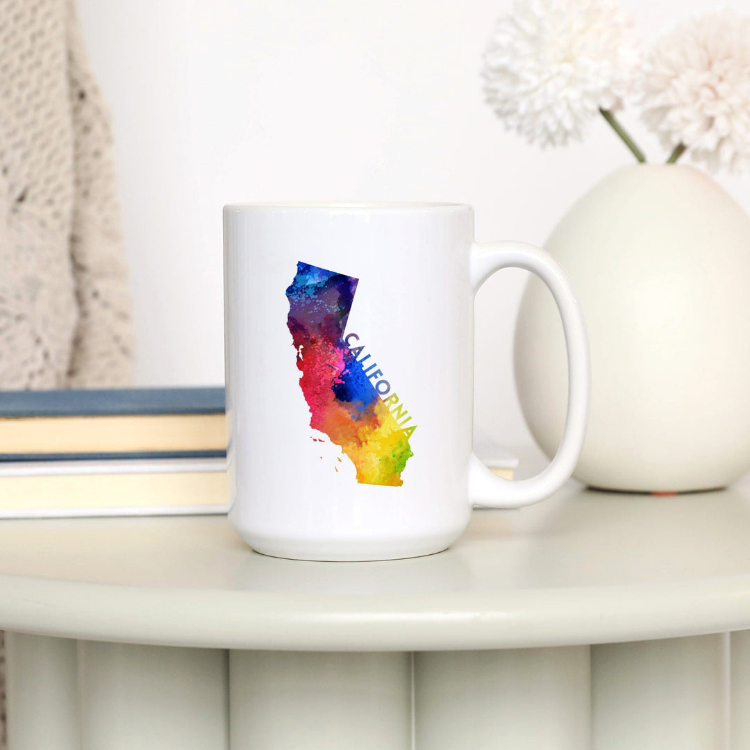 California, State Abstract, Watercolor, Contour, Lantern Press Artwork, Ceramic Mug - Lantern Press