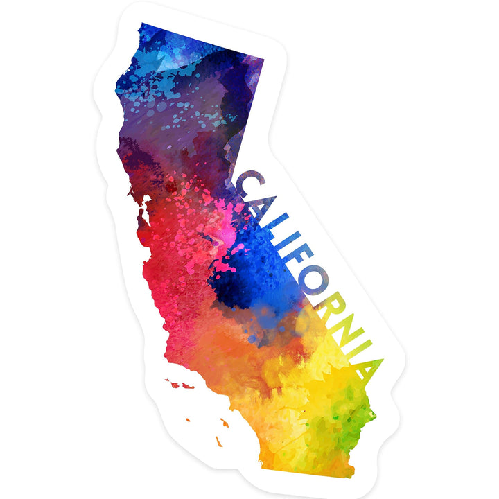 California, State Abstract, Watercolor, Contour, Lantern Press Artwork, Vinyl Sticker Sticker Lantern Press 