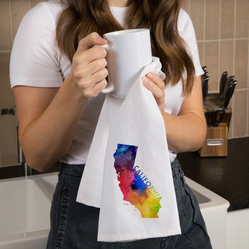 California, State Abstract, Watercolor, Contour, Organic Cotton Kitchen Tea Towels Kitchen Lantern Press 