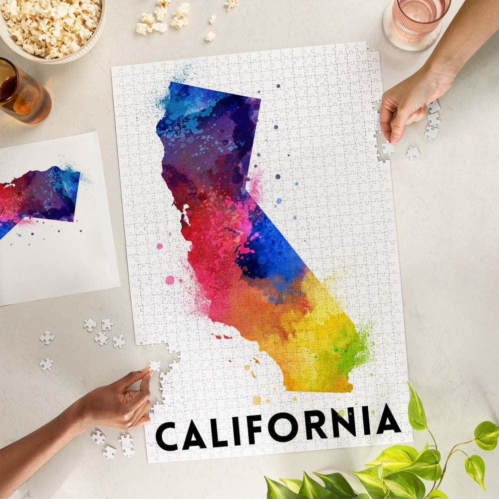 California, State Abstract Watercolor, Jigsaw Puzzle Puzzle Lantern Press 