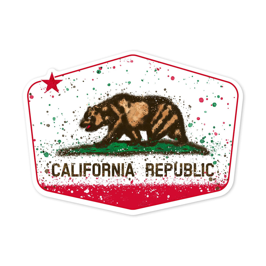 California State Flag, Abstract Watercolor Splatter, Contour, Vinyl Sticker - Lantern Press