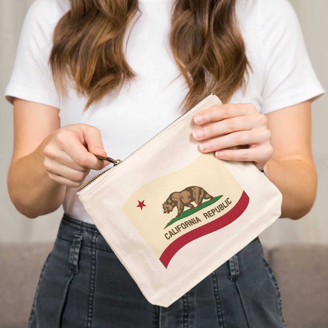 California State Flag, Letterpress,, Organic Cotton Zipper Pouch, Go Bag Totes Lantern Press 