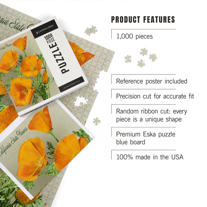 California State Flower, The Californian, Poppy Flowers, Jigsaw Puzzle Puzzle Lantern Press 