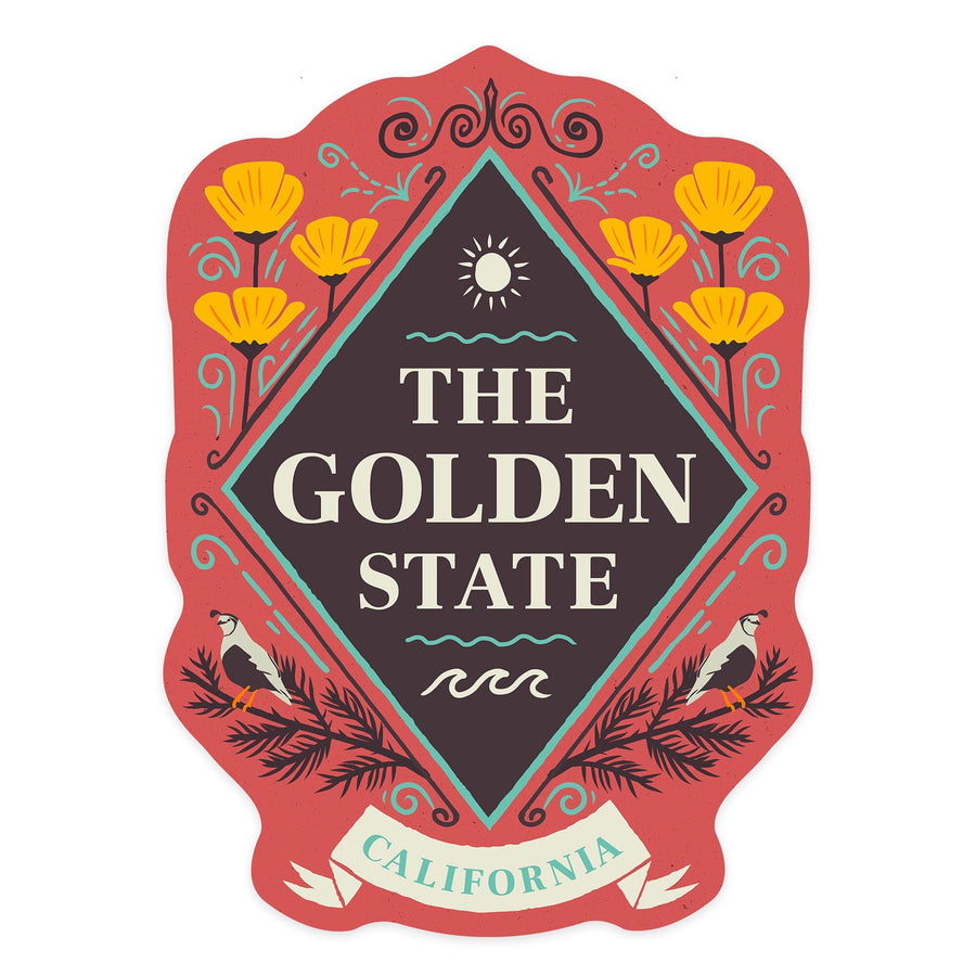 California, State Motto Crest, State Series, Contour, Vinyl Sticker Sticker Lantern Press 