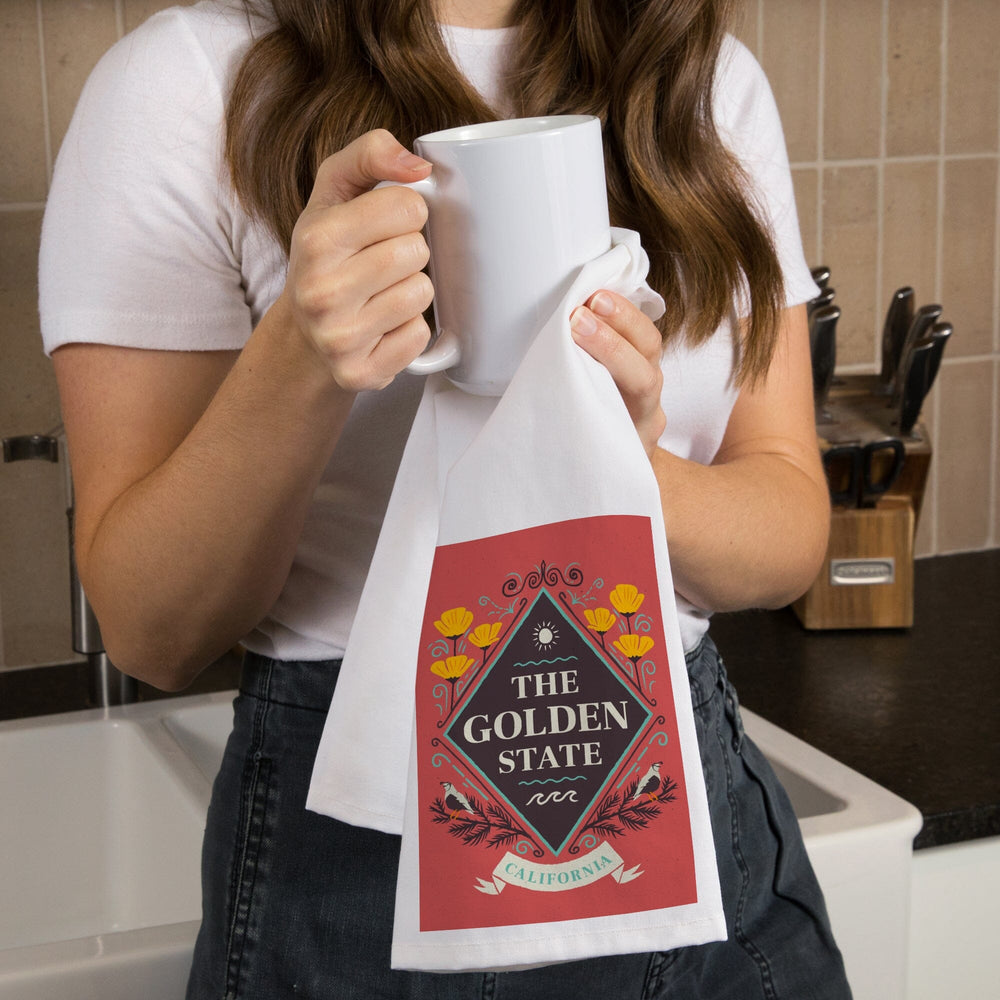 California, State Motto Crest, State Series, Organic Cotton Kitchen Tea Towels Kitchen Lantern Press 