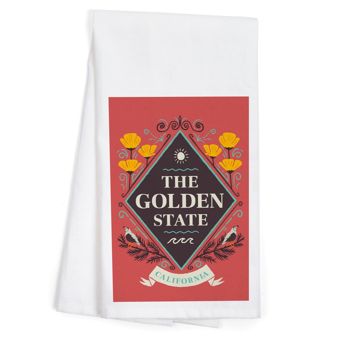 California, State Motto Crest, State Series, Organic Cotton Kitchen Tea Towels - Lantern Press