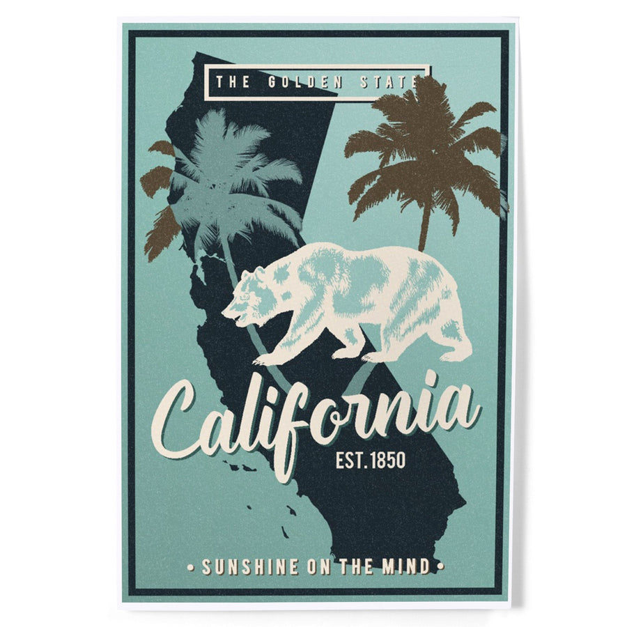 California, State Outline and Bear, Sunshine on Mind, Urban Traveler, Art & Giclee Prints Art Lantern Press 