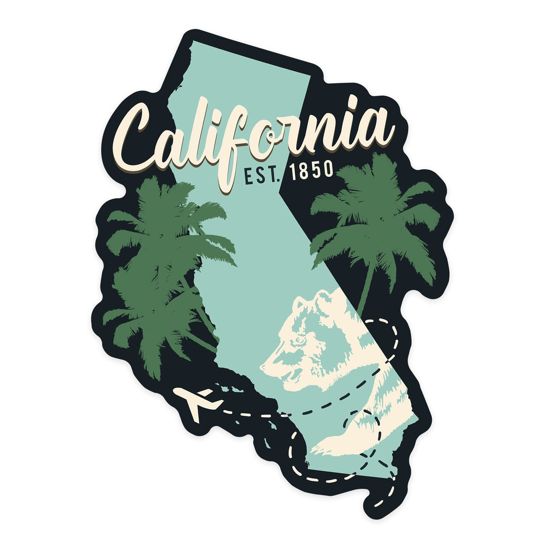 California, State Outline, Urban Traveler, Contour, Lantern Press Artwork, Vinyl Sticker - Lantern Press