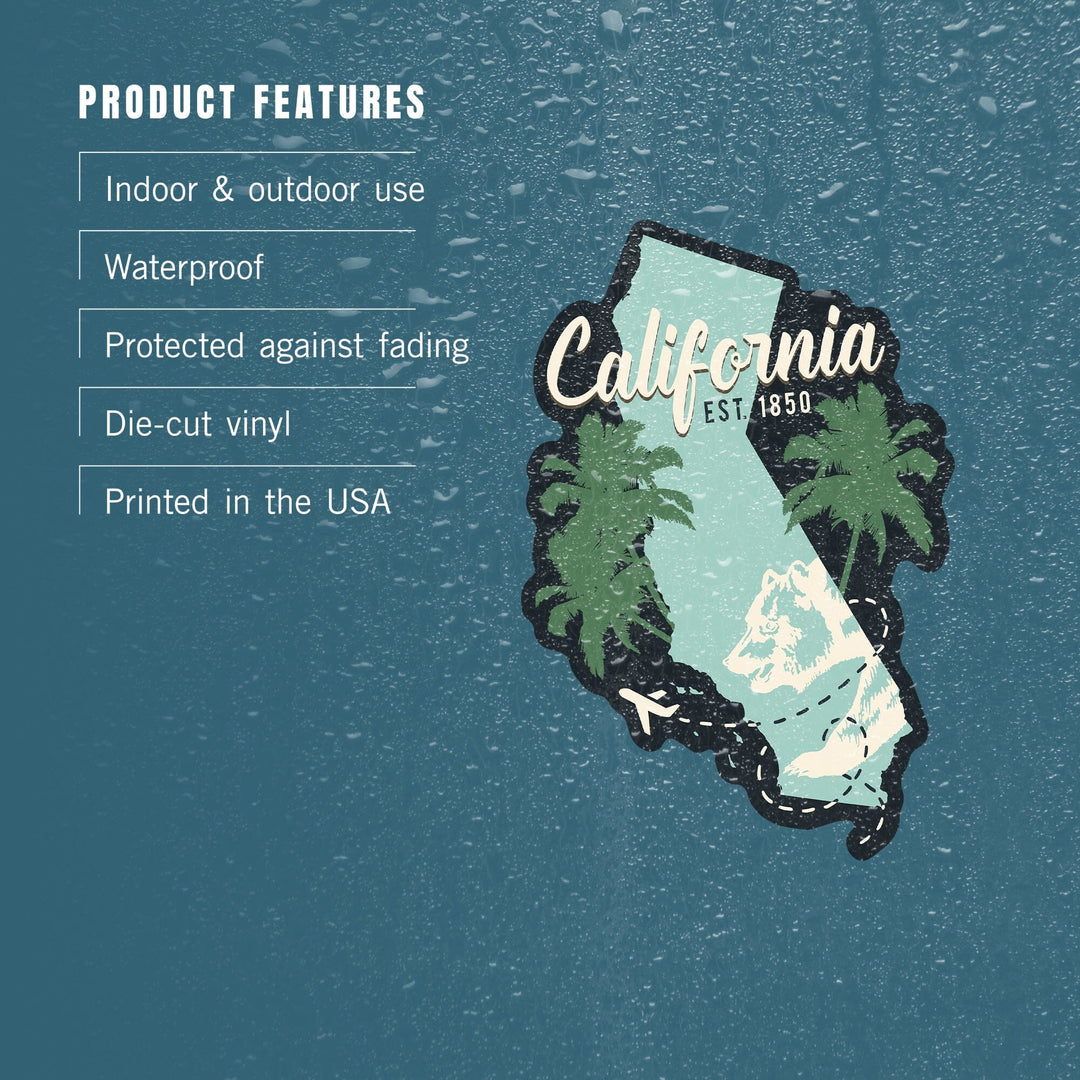 California, State Outline, Urban Traveler, Contour, Lantern Press Artwork, Vinyl Sticker - Lantern Press