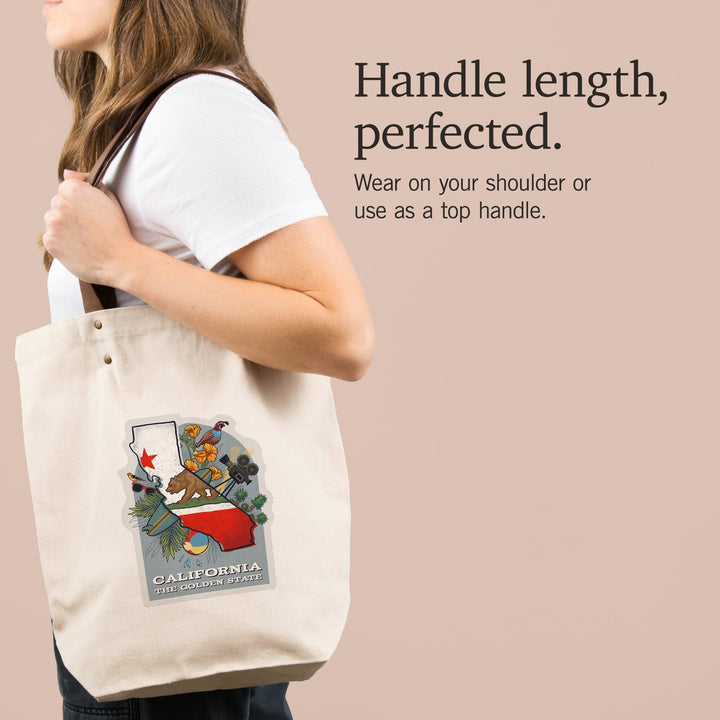 California, State Treasure Trove, State Series, Contour, Deluxe Tote Totes Lantern Press 