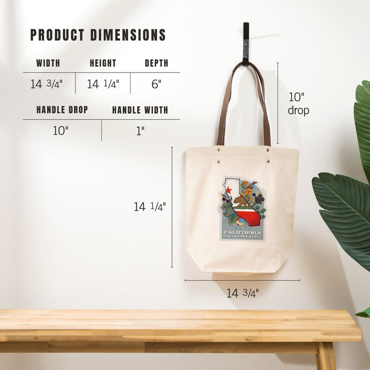 California, State Treasure Trove, State Series, Contour, Deluxe Tote Totes Lantern Press 