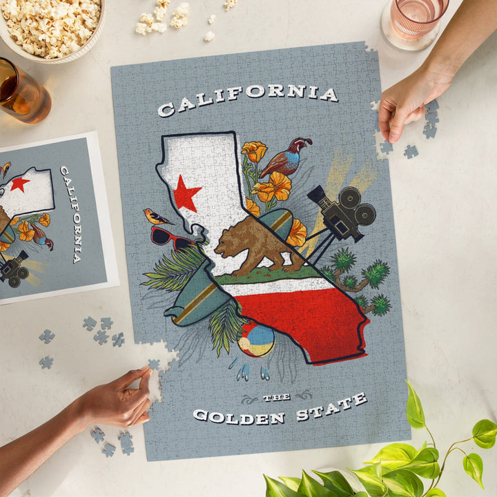 California, State Treasure Trove, State Series, Jigsaw Puzzle - Lantern Press