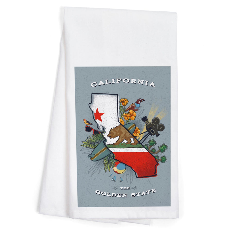 California, State Treasure Trove, State Series, Organic Cotton Kitchen Tea Towels - Lantern Press