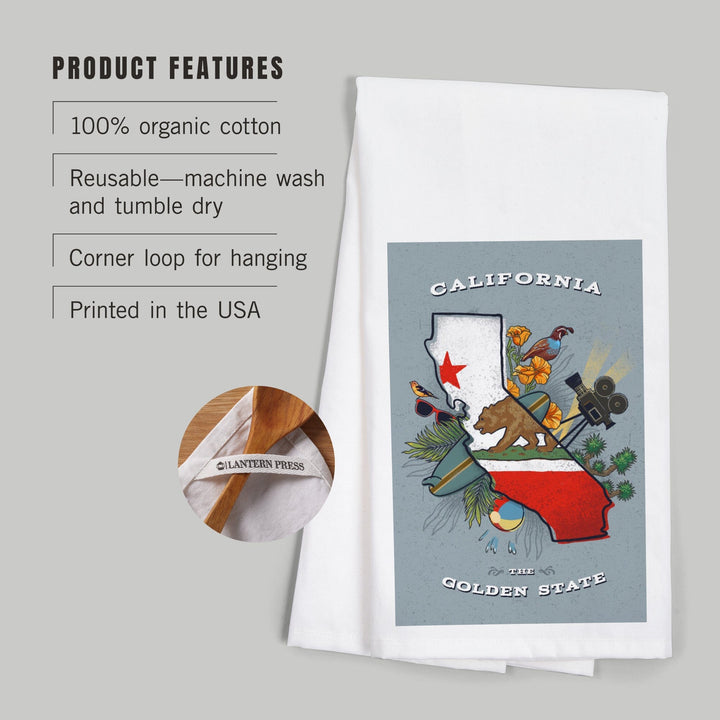 California, State Treasure Trove, State Series, Organic Cotton Kitchen Tea Towels - Lantern Press