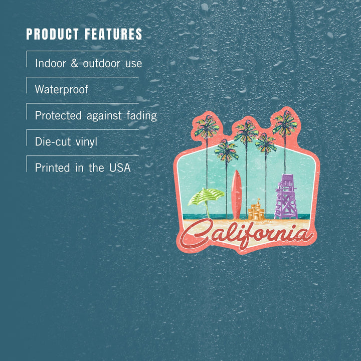California, Tall Palms Beach Scene, Contour, Lantern Press Artwork, Vinyl Sticker Sticker Lantern Press 