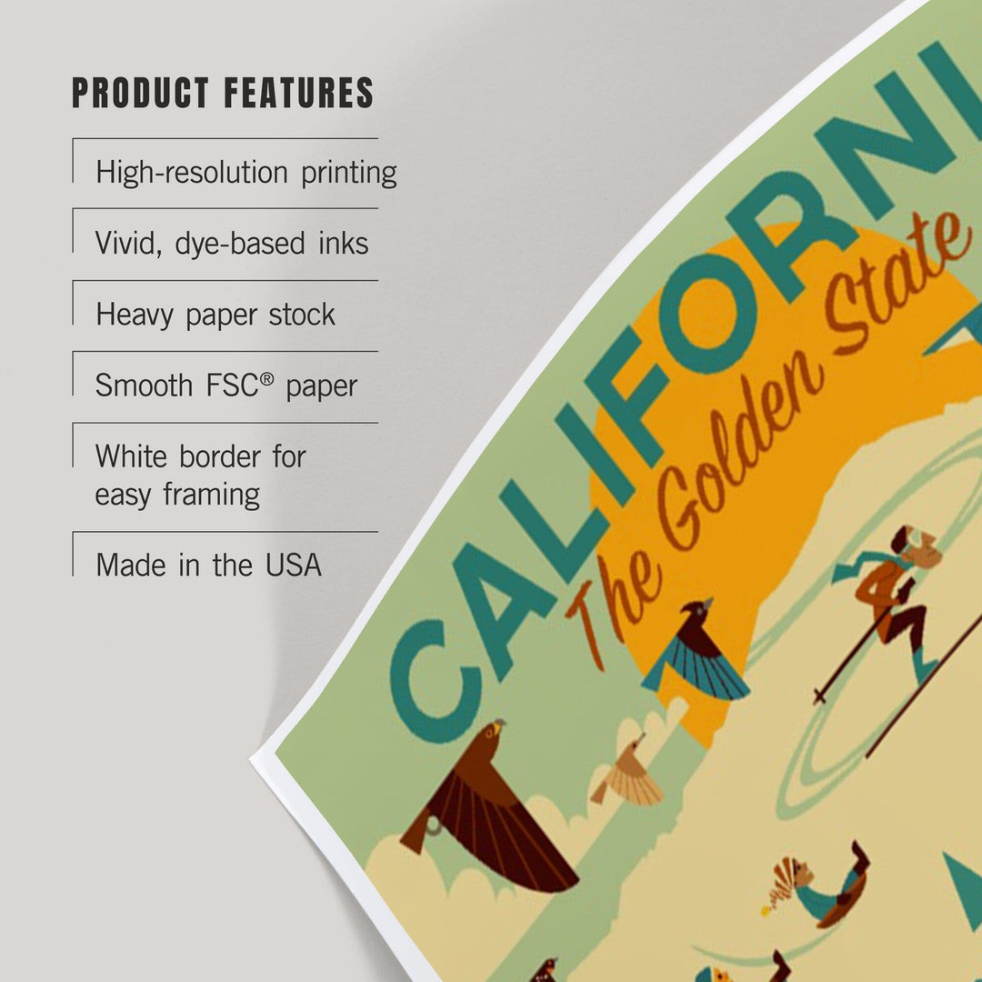 California, The Golden State, Geometric, Art & Giclee Prints Art Lantern Press 
